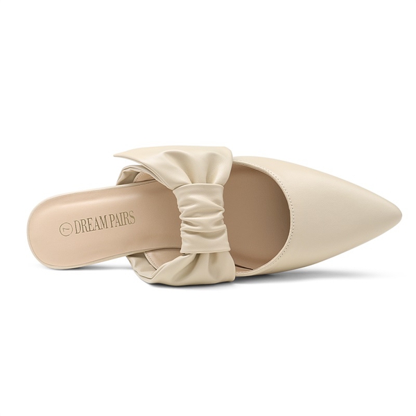 Bow Slip On Mules - BEIGE WHITE - 2